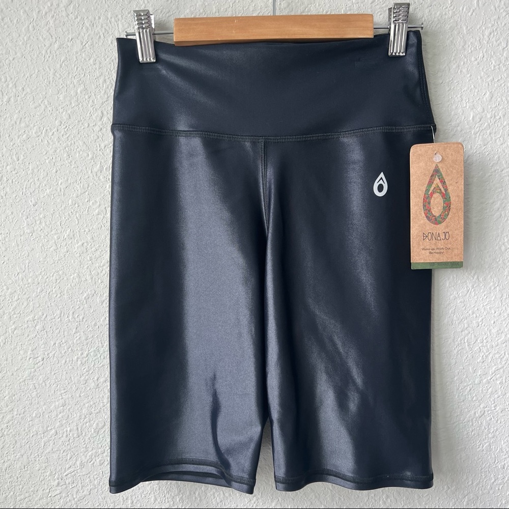 Dona Jo | Shiny Black Biker Shorts Size Small